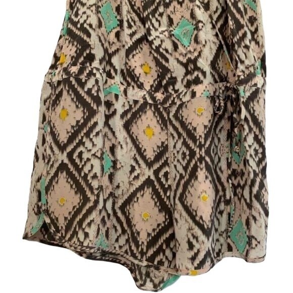 Rory Beca Romper Size Medium Aztec Kees Wrap Boho V Neck 100% Silk Pink Sz M - Picture 4 of 8